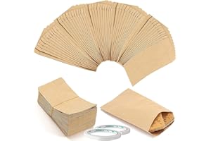 VEGCOO 150 Pezzi Mini Sacchetto di Carta Kraft, 10x6 cm Buste per Monete Sacchetti di Carta Kraft Marrone, Piccole Buste per Semi Monete Gioielli Caramelle Confetti ( con Nastro Biadesivo )