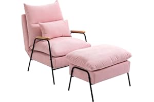 ‎HOMCOM HOMCOM Ohrensessel mit Hocker, Relaxsessel mit Liegefunktion, Sessel mit Ottomane, Polsterstuhl mit Kissen, Fernsehsessel, TV-Sessel für Schlafzimmer, Wohnzimmer, 68 x 91,5 x 88 cm, Rosa