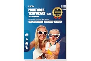 UIOK Papel de Tatuaje Temporal, Papel para Transferir Tatuajes Imprimible A4X5 Hojas DIY Tatuaje Personalizados Papel de Transferencia para Impresora de Inyección de Tinta y Láser