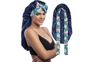 ‎MBJERRY MBJERRY Satin Bonnet Lange Seidenhaarhaube zum Schlafen - Verstellbare Satin Haarhaube für Die Nacht Atmungsaktive Schlafhaube Seide für Damen(Marineblau)