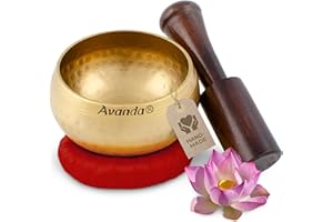AVANDA Tibetan singing bowl set for yoga, meditation and relaxation - hammered Tibetan singing bowl Ø 10 cm (4 in), mango wood mallet and ring cushion, red