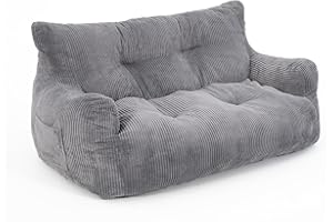 Pamapic Poltrona Sacco Doppia, Pouf Poltrona Gigante con Imbottitura Inclusa, Pouf Sacco con Maniglia Portatile, Bean Bag Interno per Soggiorno, Camera da Letto, Sala giochi, Grigio