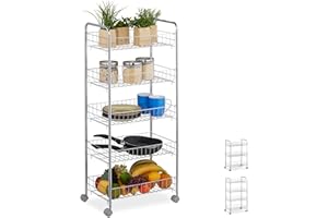 Relaxdays Etagère sur 4 roues, avec étages, chariot multifonctionnel pour cuisine, bain, bureau, différentes tailles