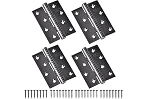 HATANSE Charnière de Porte Noire, 4 Pièces 10x7.5cm Grande Charnières De Porte Robuste Inox Épaisseur Paumelle pour Portes massives intérieur