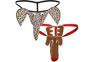 Boyiee 2 Stück Männer Mankini Elefant Unterwäsche Elch Herren Strings Weihnachten G-String Low Rise Thong Geschenk für Männer