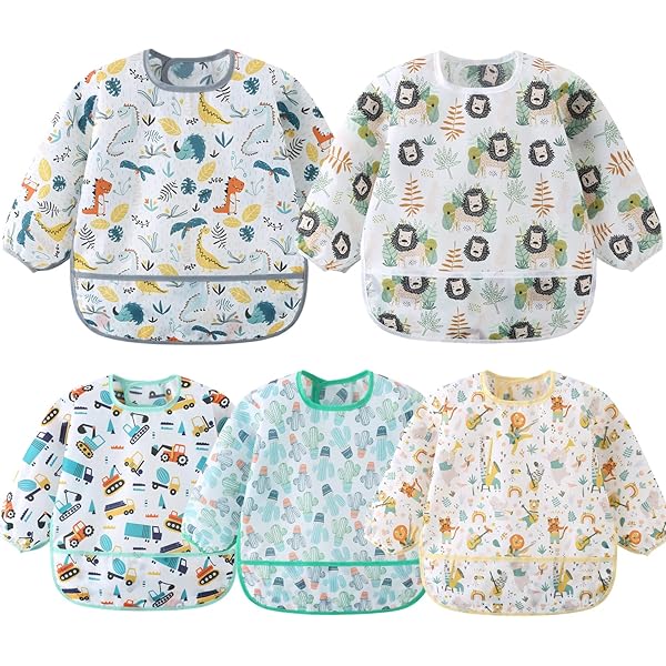 Baby Bib Feeding Waterproof Long Sleeve Bibs Toddler Painting Drawing Gown With Pocket 0 3 Years