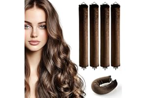 QNYNNTY 4 Stück Heatless Curls Band Rutschfest Locken Ohne Hitze Braun Overnight Blowout Lockenwickler über Nacht mit Haken Lockenband Set Heatless Hitzefreie Lockenwickler Blowout Rods für Alle Haartypen