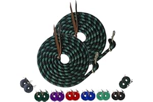 Majestic Ally 14' Pack of 2 Poly Training Lead Rope with Leather Popper for Horses & Livestock – 14 Foot Long and 5/8 inch Thick - Replaceable Heavy-Duty Bolt Snap (Turquoise-Gray-Black)