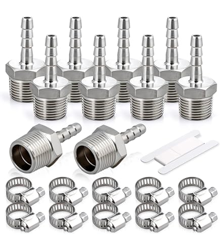 ERGAOBOY 10 Stück 10 mm Außendurchmesser Widerhaken auf 3/8 Zoll BSP Stecker, Messingschlauch Stutzen Klemmverschraubungen