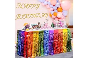 COFLINK Metallic Foil Fringe Table Skirt - 108 x 29 Inch,2 Pack Tinsel Garland for Rectangle Tables, Perfect for Birthday, Wedding, New Year, Mardi Gras, Parade Floats, and More (Gradient color)