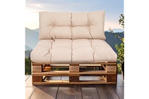 SLIPIO Palettenkissen, Kissen für Europaletten, FÜLLPRO+ Füllung, Wetterfest Palettenpolster (2-teiliges Set - 1x Rückenkissen 120x40cm + 1x Sitzkissen 120x80cm - Beige)