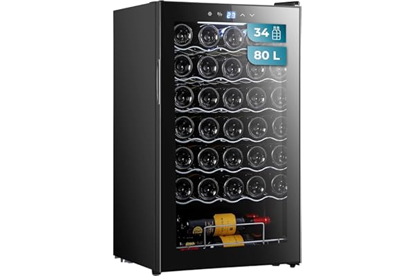 Cecotec Cave à vin 34 bouteilles Bolero grandsommelier 34030 black compressor, 80 L, Refroidissement par compresseur, Température réglable de 5 à 18°C, Commande tactile, Affichage, LED intérieur.