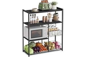 ‎VASAGLE VASAGLE Küchenregal, Standregal mit 2 Metallkörben, Bäckerregal mit Haken und Regalablagen, Mikrowellenregal, 35 x 80 x 93,5 cm, anthrazitgrau-schwarz KKS096B22