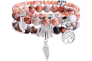 Dochais 3 bransoletki z koralików dla kobiet, regulowane bransoletki boho boho do jogi, bransoletka z koralikami, bransoletka z drzewem życia, kryształowe bransoletki dla kobiet, bransoletka z