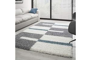 ‎CARPETTEX TEPPICH Carpettex Hochflor Teppich Wohnzimmer Shaggy Flokati Teppich Modern Kariert Design 80 x 150 cm Flur Teppich Läufer Türkis - Teppich Bettvorleger Schlafzimmer Weich Flauschig Waschbar Küchenläufer