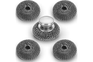 Kyraton Éponges en Acier Inoxydable avec Poignée Set De 5, Paille De Fer, Laine en Métal 10 x 10cm Confortable à Tenir Et Durable Et Solide.