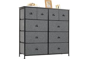 LYNCOHOME Kommode mit Schubladen aus Stoff, Sideboard mit 10 Stoffschubladen, Schubladenschrank Ordnungsmöbel für Küche Büro Flur, TV Schrank mit Schubladen
