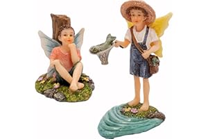 PRETMANNS Fairies for Fairy Gardens - Boy Fairy Figurines - Fairy Garden Fairies - Fairy Garden Ornaments Outdoor, Fairy Garden Accessories for a Miniature Fairy Garden, Fishing Boy Fairies