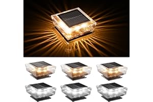 ‎JACKYLED JACKYLED Solar Pfostenkappe, 2 Lichtfarben Warm-/Kaltweiß, wasserdichte LED Außenbeleuchtung für Zaun und Terrasse, passend für7x7 8x8 9x9 10x10 cm Pfosten (6 Stück)