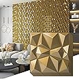 Art3d Decorative 3D Wall Panels in Diamond Design, 12"x12" Gold for Home and Office Decor (33 Pack)