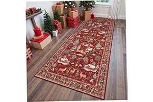 COMEBACHOME Christmas Runner Rug, 2x6ft Soft Exquisite Festive Patterns Christmas Rug Non Slip Washable for Hallway, Kitchen, Entryway, Bedroom, Laundry, Home Decor
