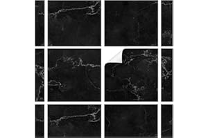 yabaduu Y042-02 - 10 adesivi per piastrelle, pellicola autoadesiva per cucina o bagno, effetto pietra naturale (marmo nero, 20 x 20 cm)