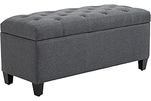 ‎HOMCOM HOMCOM Sitzbank mit Stauraum Polsterbank mit Leinenoptik, Sitztruhe mit Holzbeine, Truhenbank für Wohnzimmer Schlafzimmer Flur 100 x 40 x 44 cm Dunkelgrau