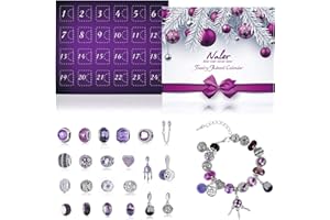 Naler Calendrier de l'Avent Bijoux 2025 Femme Fille Enfant Advent Calendar avec Bracelet Chaîne Perles Alliage DIY Cadeau Noel Ado Fille 6 7 8 9 10 11 12 Ans Violet