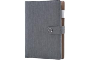 CAGIE Spiral Leather Journal Writing Notebook, 6 Ring Binder Refillable Diary Notepads, Vintage Business Planner Personal Organizer, Agenda for Men Women, Faux Cloth Cover, A5 Size,Gray