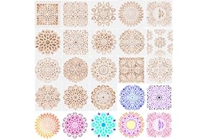 ‎ERIOSCAR 15 x15 cm Mandala Schablone Set, 18 Stück Mandala Malschablonen Wiederverwendbare Laserschnitt Schablonen, Schablonen Wandgestaltung, für DIY Handwerk Malen auf Holz, Stein, Stoffen Metall Möbeln