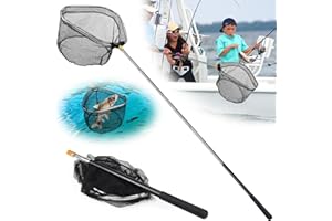CAKEFLY Épuisette de pêche télescopique pliable de 177,8 cm - Longue poignée - Accessoires de pêche - Papillon - Attrape-crevettes pour l'extérieur, la plage, le jardin (triangle)