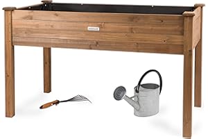 ‎NEEDS&WANTS needs&wants® Großes Hochbeet aus Holz für Garten Balkon Terrasse, Pflanzkasten Bausatz XL rechteckig schmal mit Vlies-Folie, Kräuterbeet Pflanzenkasten deko, 121 x 63 x 75 cm, dunkel-braun