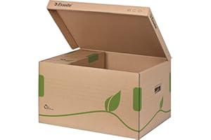 Esselte Conteneur d'archivage écologique avec couvercle supérieur, idéal pour Esselte Boîtes d'archivage Eco A4, 5 x 80 mm/4 x 100 mm, boîte de transport, carton ondulé 100 % recyclé et recyclable, brun naturel, 623918