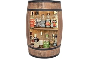 WEECO Armoire de Bar LED. Casier à vin Style rétro 81 cm - Tonneau en Bois Table Rustique - Fût en Bois massifStyle Industriel, pour Salon, Mini Bar Whisky Bière - Commode Cadeau pour Hommes