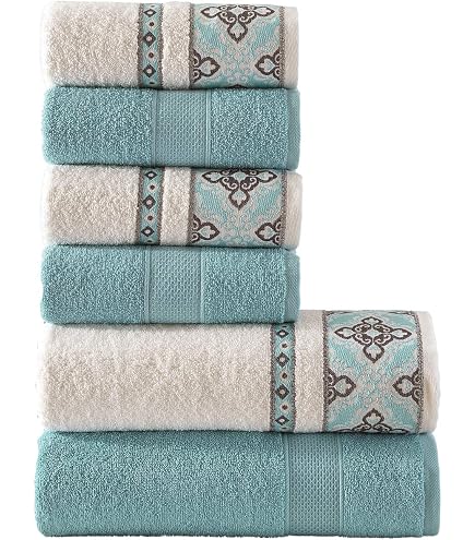 Luxus Damast-Jacquard Handtücher Set – 6-teilig, Hellblau, 100% Baumwolle | Weich, Saugfähig & Maschinenwaschbar