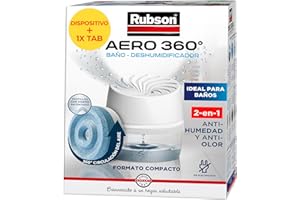 Rubson AERO 360º Baño, deshumidificador portátil sin cable para baño, absorbe humedad para la circulación del aire, disipador de condensación antihumedad, dispositivo y tableta (450 g)