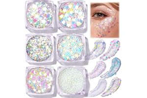 Lilbitty Set med 6 glittergeler för ansikte och kropp, gnistrande glitter för smink, hår och hantverk, silver och