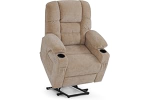 ‎M MCOMBO M MCombo Fernsehsessel mit Aufstehhilfe Elektrisch, 3 Motoren, Rückenlehne & Beinstütze Getrennt Verstellbar, Relaxsessel mit Liegefunktion bis 170° Verstellbare Kopfstütze 7550 (Chenille, Beige)