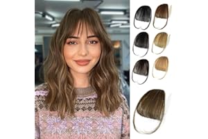LIANLIAN Clip in Fringe Bangs 100% Human Hair Wispy Bangs Clip in Hair Extensions, Light Brown Clip on Bangs for Women Hairpieces Curved Bangs for Daily Wear