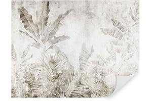 TAPEKO Papier Peint Panoramique Elégant Feuilles 360x250 cm Feuilles de Bananier sur un mur en Béton Papier Peint intissé pour Chambre Salon Décoration Murale u73886