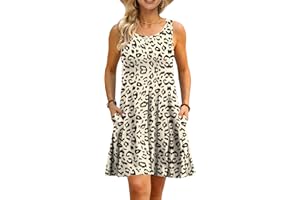 AUSELILY Summer Dresses for Women UK Casual Sleeveless Pleated Ladies Dress with Pocket