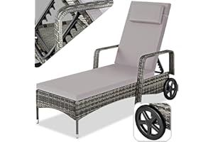 tectake® Chaise Longue Bain de Soleil en Resine Tressee Résistant Inclinable avec Roulettes Transat Salon de jardin exterieur Mobilier de Jardin Chaise Longue Piscine Plage - Gris