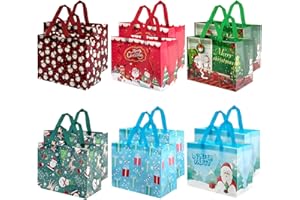 TAIXING 12 sztuk torebek na prezenty na Boże Narodzenie, duże, wielokrotnego użytku z uchwytami, torebki bożonarodzeniowe z włókniny, na prezenty, opakowania, zakupy, 32,5 x 25 x 17 cm(12-Średnie)