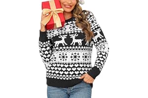 Leversic Świąteczny sweter dla kobiet zimowy sweter bożonarodzeniowy renifer dzianinowy zimowy sweter okrągły dekolt płatek śniegu miękki zimowy top bożonarodzeniowy