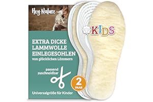 Hey Nature 2 Paar Lammwolle Einlegesohlen Kinder Winter - zuschneidbare Wärmesohlen für Kinderschuhe. Wärmende Schuheinlagen. Wollsohle statt Lammfellsohle fürs Kind