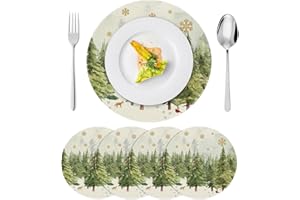 PPGGOPP Zestaw 4 podkładek na Boże Narodzenie, 36 cm, zestaw podkładek bożonarodzeniowych, okrągłe, na Boże Narodzenie, noce, z lnu, dekoracja bożonarodzeniowa, bankiet, dekoracja stołu, zestaw