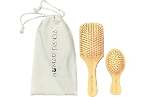 NomadPanda Set cepillo pelo de bambú natural, cepillo de pelo de bambú estándar y cepillo de viaje. Kit de cepillo cerdas naturales sostenible, biodegradable. Escova cabelo. Hair brush.