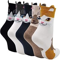 2 Paia Di Calzini Con Gatto E Pompon - Divertenti, In Cotone Morbido, Taglia Unica EU 35-40