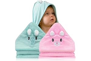BABYBRIDGE Lot de 2 Serviette de Bain a Capuche Bebe – Idée Cadeau Naissance Garçon – Cape de Bain Bebe Animaux 0-3 Ans – Sortie de Bain Bebe Douce – Serviette de Bain Bebe Originale – Cadeaux pour Nouveau-né