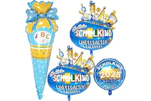 KUPITM6 Foil Balloon First Day of School, Pack of 4 Balloons Decoration, Helium Balloon First Class Children, School Cone Balloon for School Child Boys (Blue)